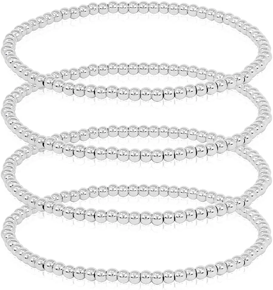 by you Stainless Steel Gold Silver Beaded Ball Bracelets for Women Stretchable Elastic Bracelet Set