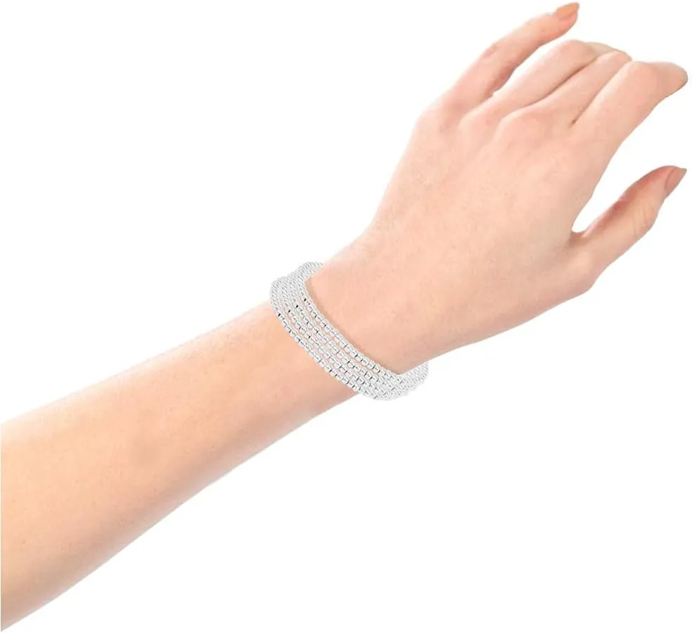 by you Stainless Steel Gold Silver Beaded Ball Bracelets for Women Stretchable Elastic Bracelet Set