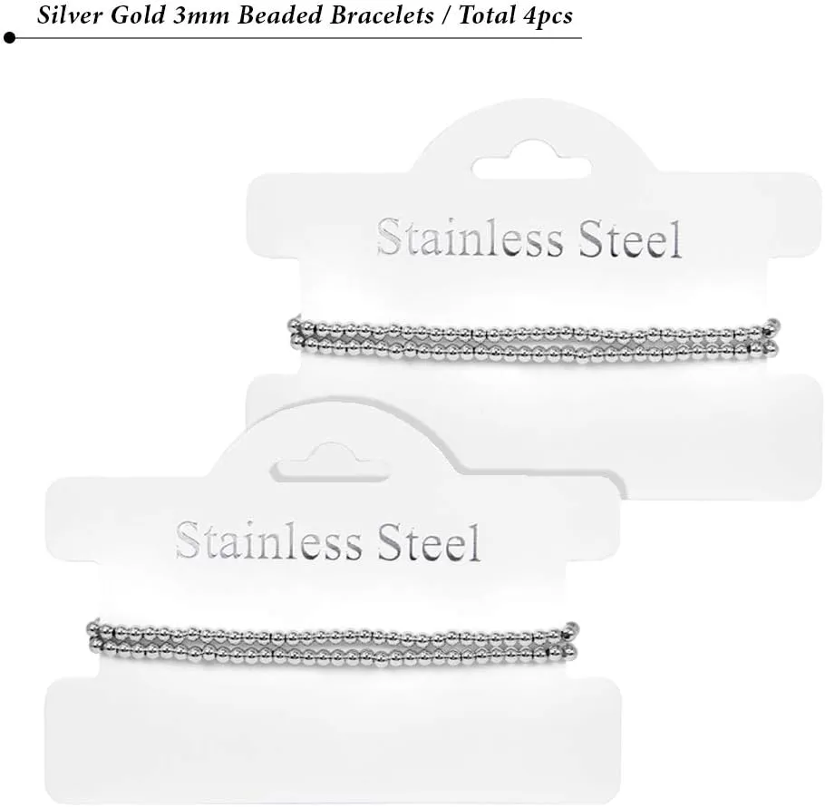 by you Stainless Steel Gold Silver Beaded Ball Bracelets for Women Stretchable Elastic Bracelet Set