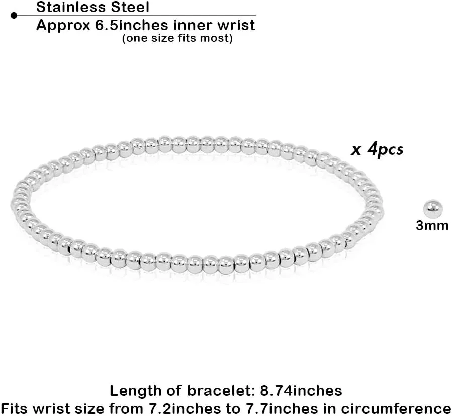 by you Stainless Steel Gold Silver Beaded Ball Bracelets for Women Stretchable Elastic Bracelet Set