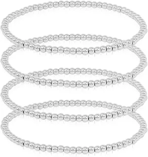 by you Stainless Steel Gold Silver Beaded Ball Bracelets for Women Stretchable Elastic Bracelet Set