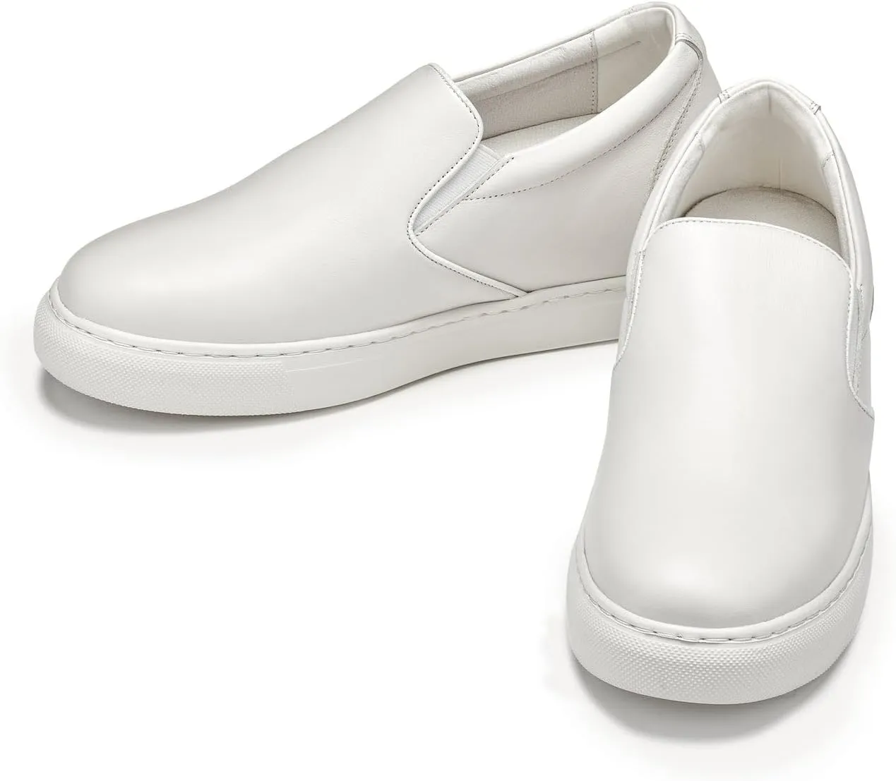 CALTO Men's Invisible Height Increasing Elevator Shoes - White Nappa Leather Slip-on Lightweight Casual Loafers - 2.6 Inches Taller - T1022 - Size 9 D(M) US