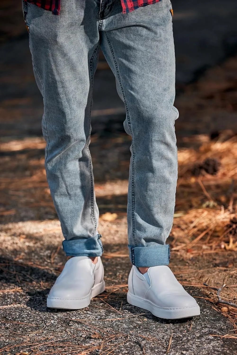 CALTO Men's Invisible Height Increasing Elevator Shoes - White Nappa Leather Slip-on Lightweight Casual Loafers - 2.6 Inches Taller - T1022 - Size 9 D(M) US
