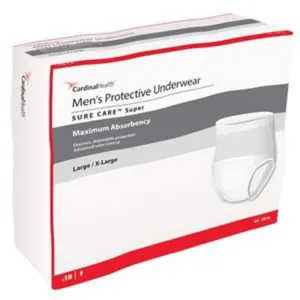 Cardinal Health™ Men's Protective Underwear, Sure Care™ Super, Maximum Absorbency, White, Large/X-Large, Case of 72