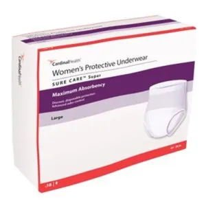 Cardinal Health™ Women's Protective Underwear, Sure Care™ Super, Maximum Absorbency, White, Large, Case of 72
