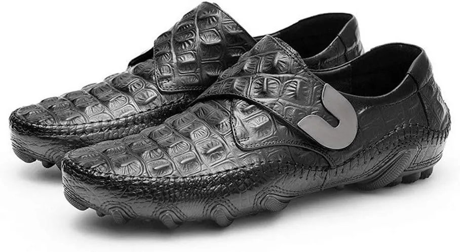 Casual Loafer Shoes for Men Boat Moccasins Breathable Crocodile Slip On StyleGenuine Leather Round Toe Low Top