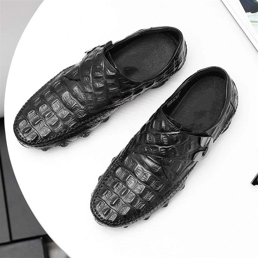 Casual Loafer Shoes for Men Boat Moccasins Breathable Crocodile Slip On StyleGenuine Leather Round Toe Low Top