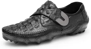 Casual Loafer Shoes for Men Boat Moccasins Breathable Crocodile Slip On StyleGenuine Leather Round Toe Low Top