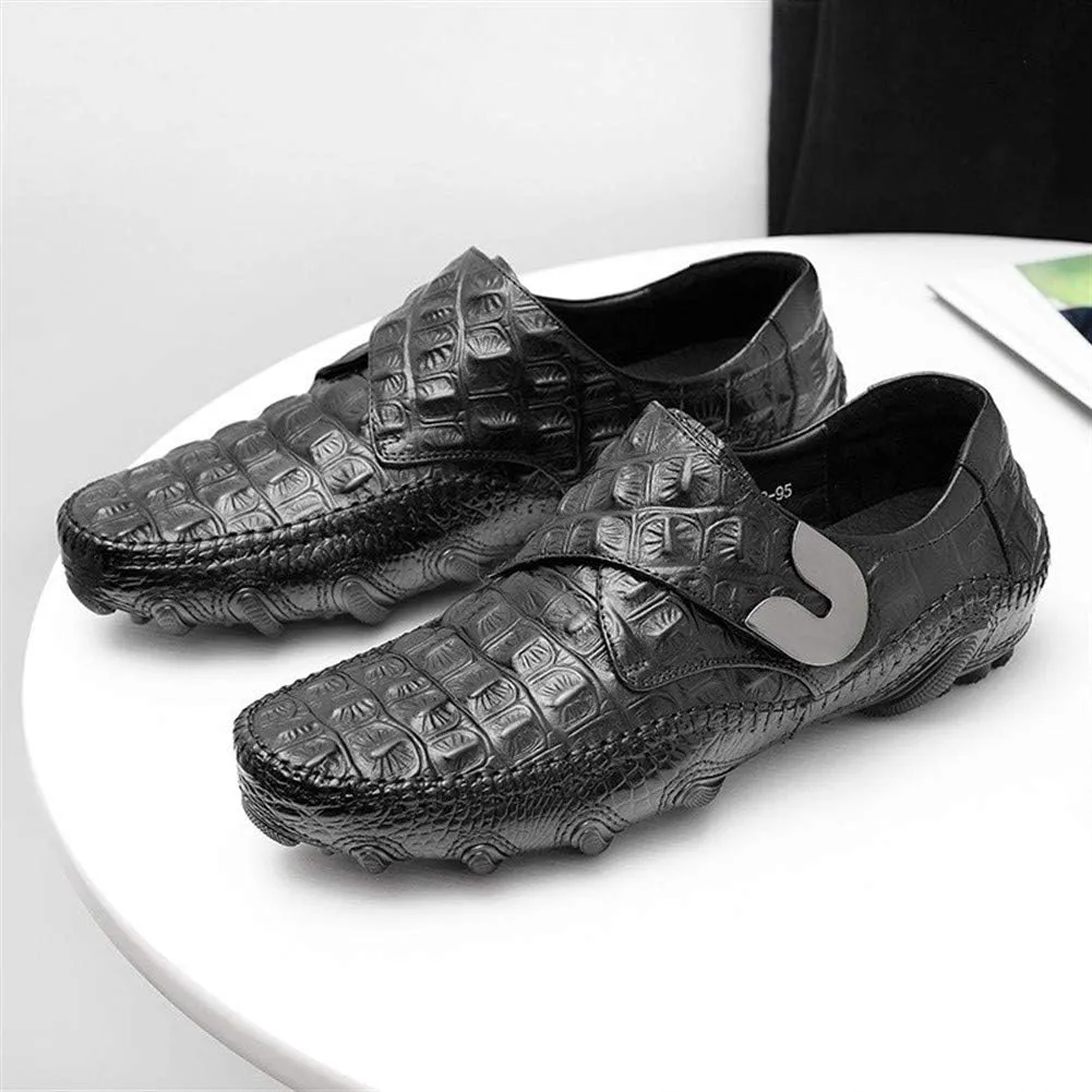 Casual Loafer Shoes for Men Boat Moccasins Breathable Crocodile Slip On StyleGenuine Leather Round Toe Low Top