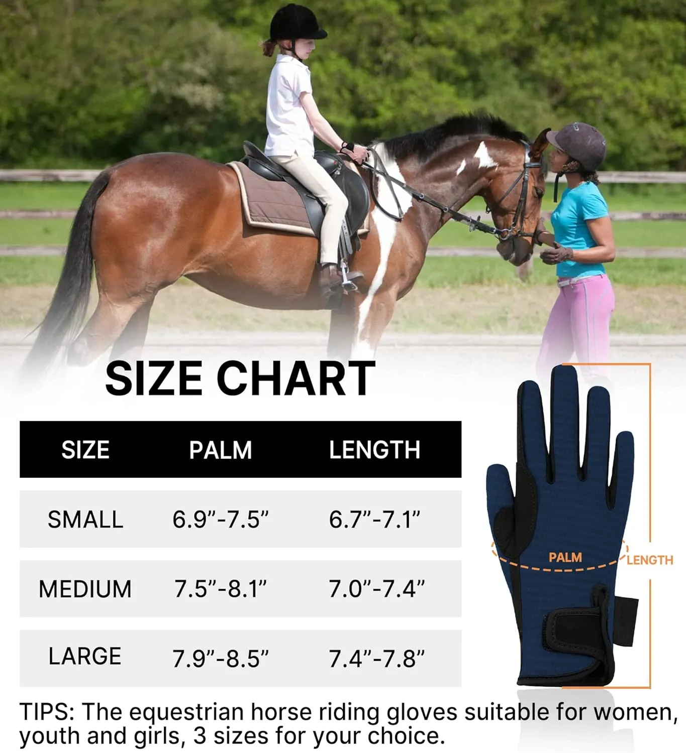 ChinFun Women's Horse Riding Gloves Stretchable Equestrian Gloves Breathable Horseback Lady Youth Girls Outdoor Cycling