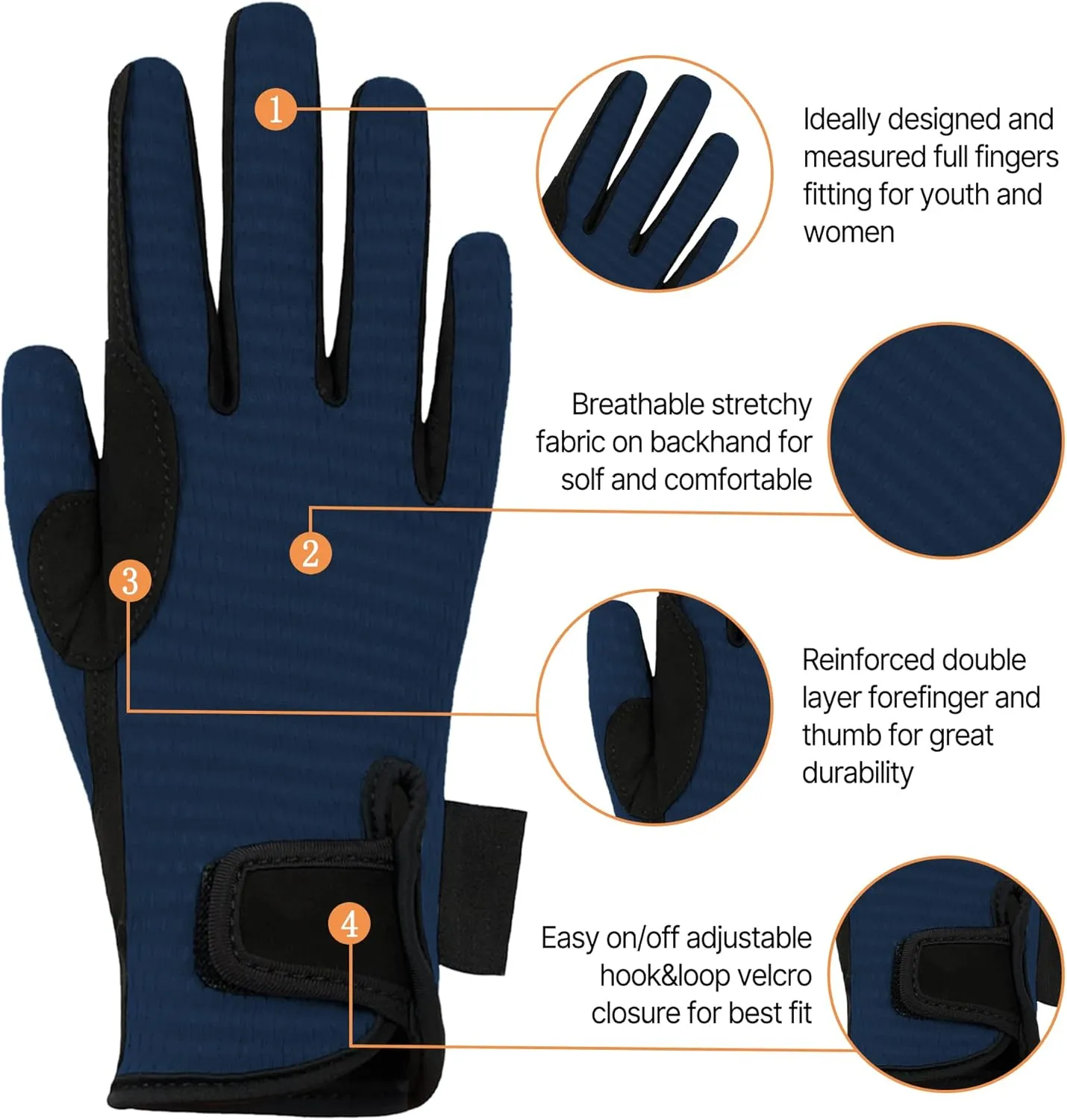 ChinFun Women's Horse Riding Gloves Stretchable Equestrian Gloves Breathable Horseback Lady Youth Girls Outdoor Cycling
