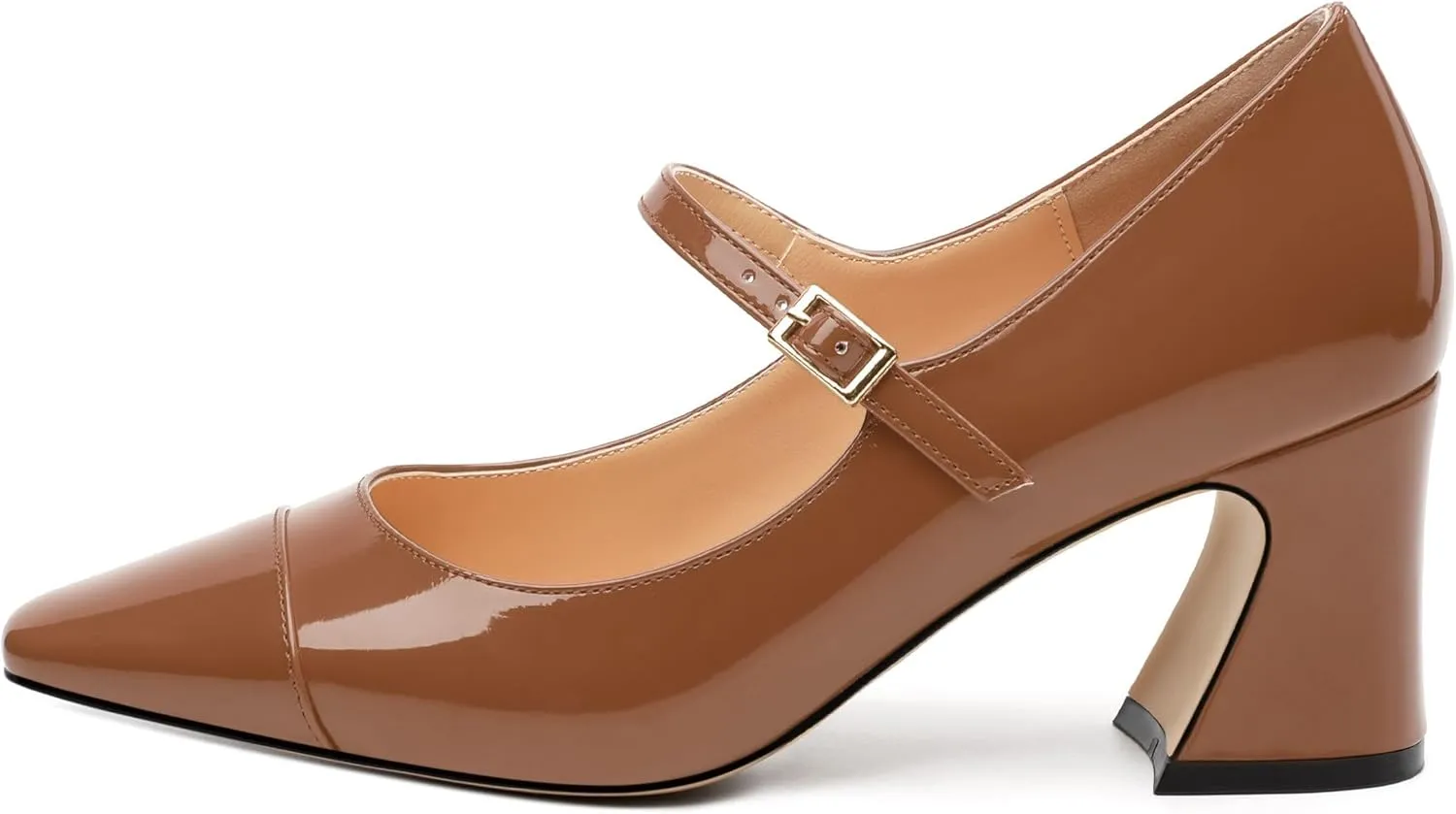 Chunky Block Heels for Women Square Patent Mary Jane Closed Toe Slip On Pumps Party Dress Wedding Shoes 2.5Inch