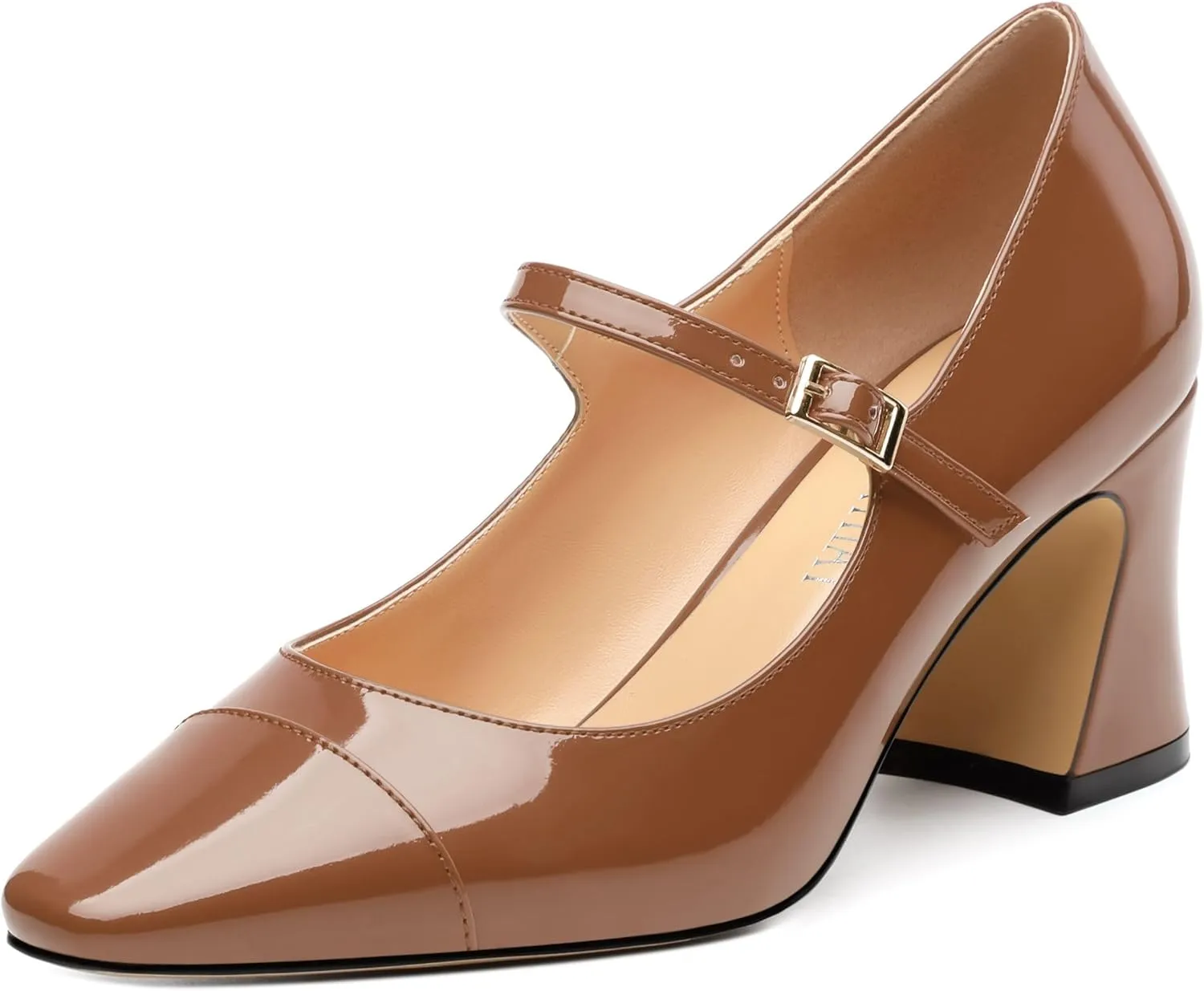Chunky Block Heels for Women Square Patent Mary Jane Closed Toe Slip On Pumps Party Dress Wedding Shoes 2.5Inch