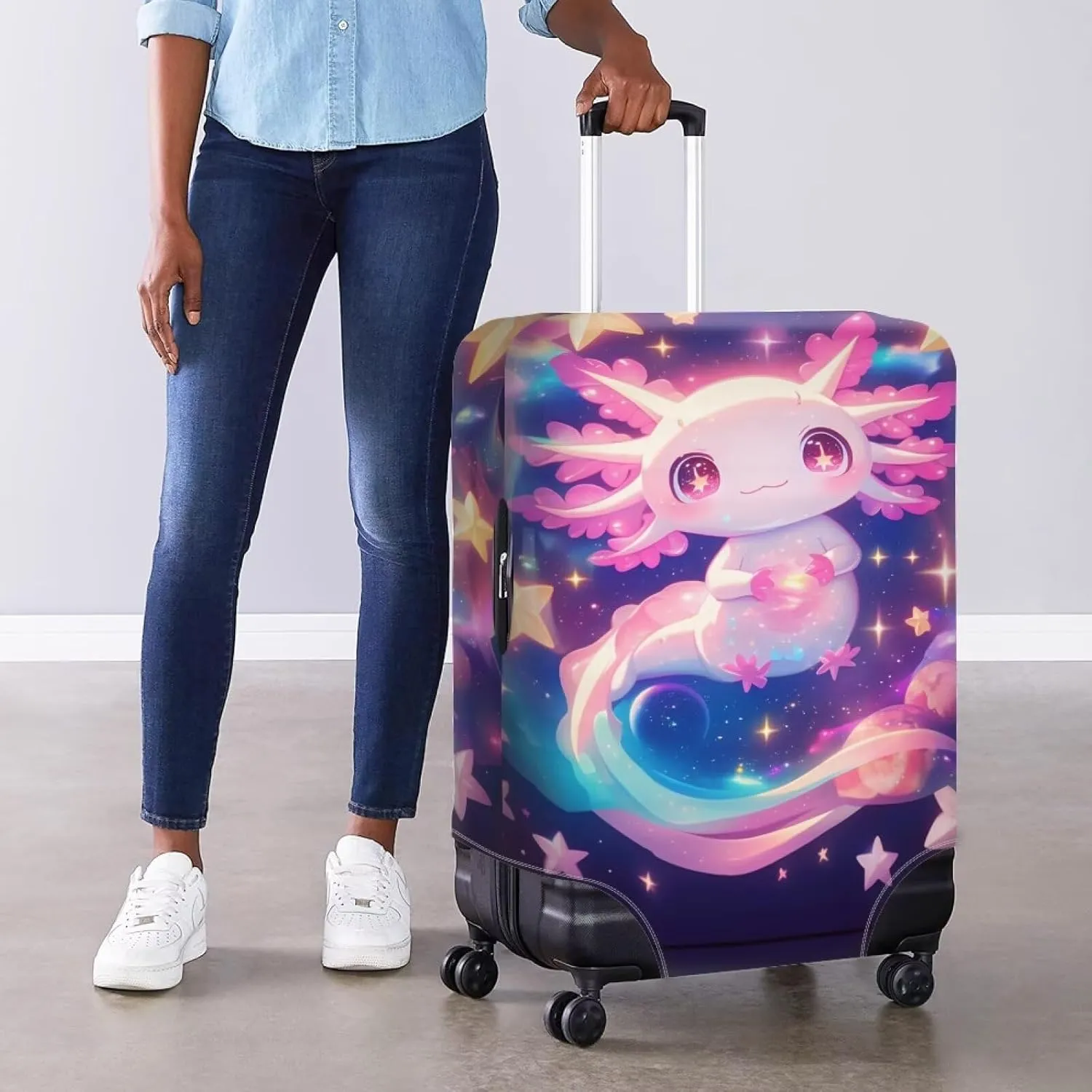 COEQINE Luggage Protector Suitcase Cover Cary On 26 28 Inch Suitcase Covers for Luggage Travel Stretchy Washable Travel Accessories Pink Axolotl Print
