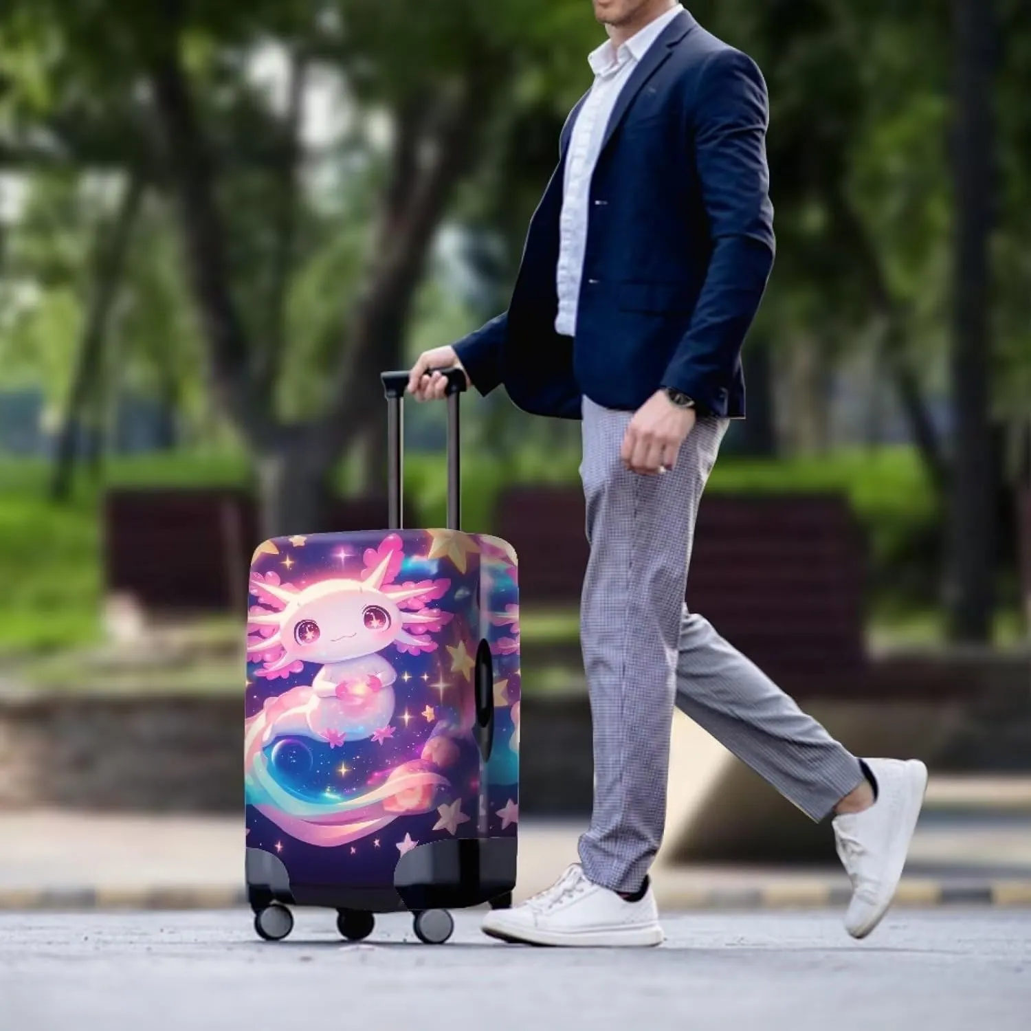 COEQINE Luggage Protector Suitcase Cover Cary On 26 28 Inch Suitcase Covers for Luggage Travel Stretchy Washable Travel Accessories Pink Axolotl Print