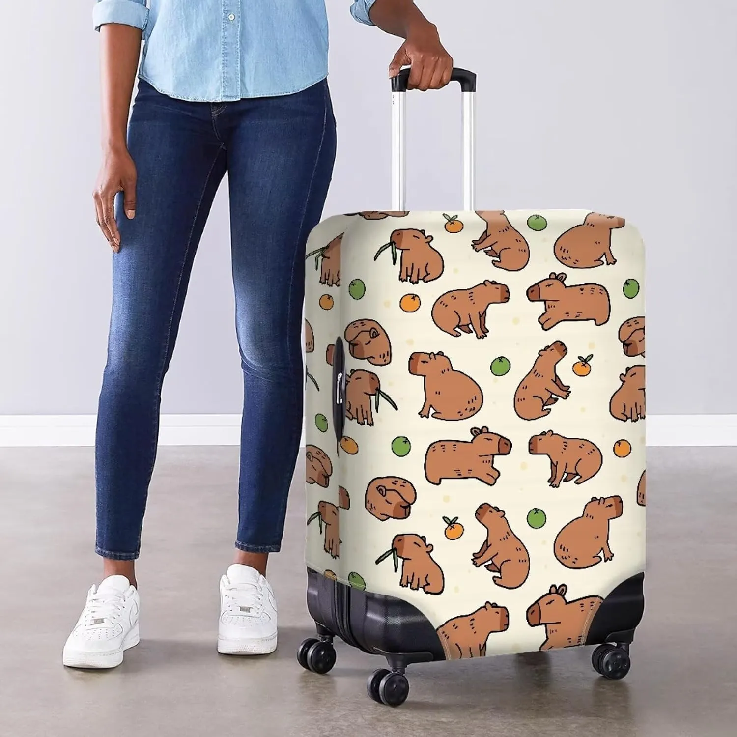 COEQINE Suitcase Covers For Luggage 26 Inch Washable Carry On Luggages Case Protector Lightweight Stretcy Women Travel Capybara Print