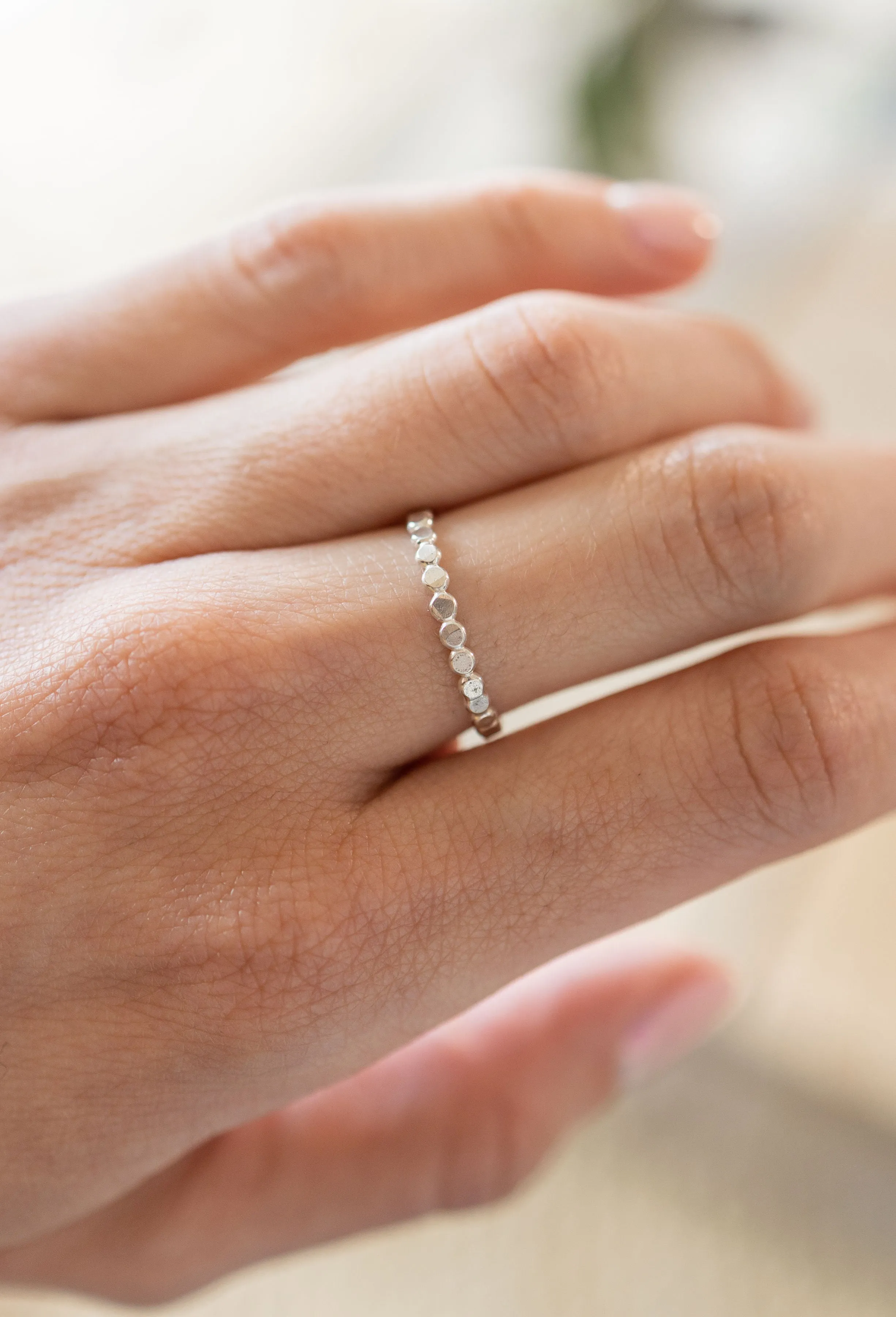 Coin Hammered Disc Ring in Silver