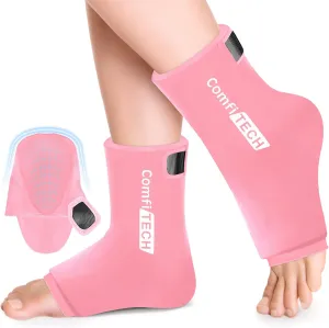 Comfitech Ankle Ice Pack Wrap Sleeve with Large Opening, Reusable Gel Cold Pad for Foot and Heel, Large, 2 Packs, Pink