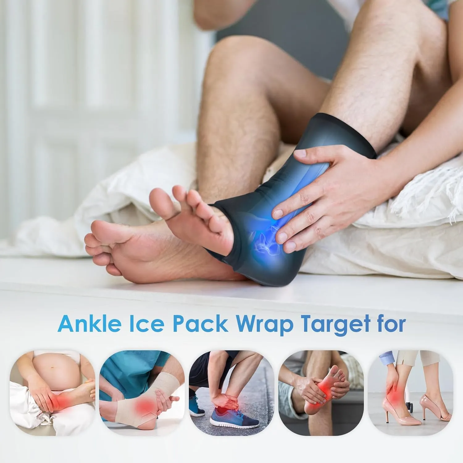 Comfitech Ankle Ice Pack Wrap Sleeve with Large Opening, Reusable Gel Cold Pad for Foot and Heel, Large