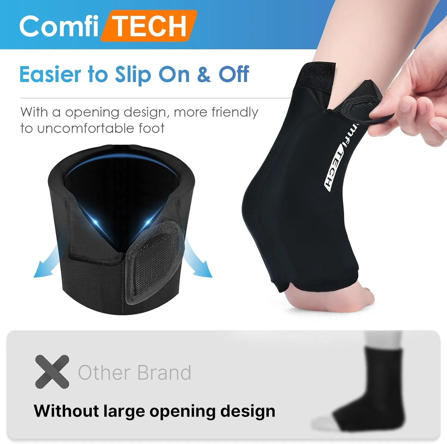 Comfitech Ankle Ice Pack Wrap Sleeve with Large Opening, Reusable Gel Cold Pad for Foot and Heel, Large