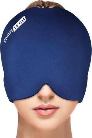 ComfiTECH Head Ice Pack Wrap Cold Cap Cooling Gel Hat, Medium, Blue