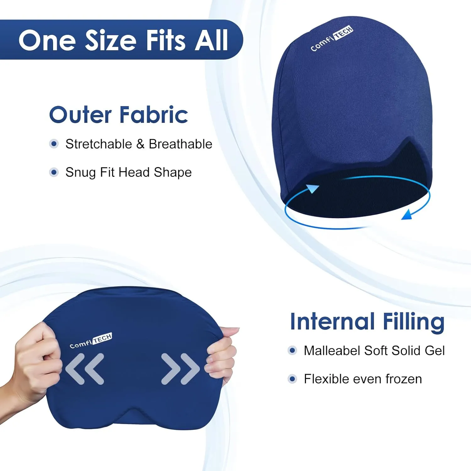 ComfiTECH Head Ice Pack Wrap Cold Cap Cooling Gel Hat, Medium, Blue