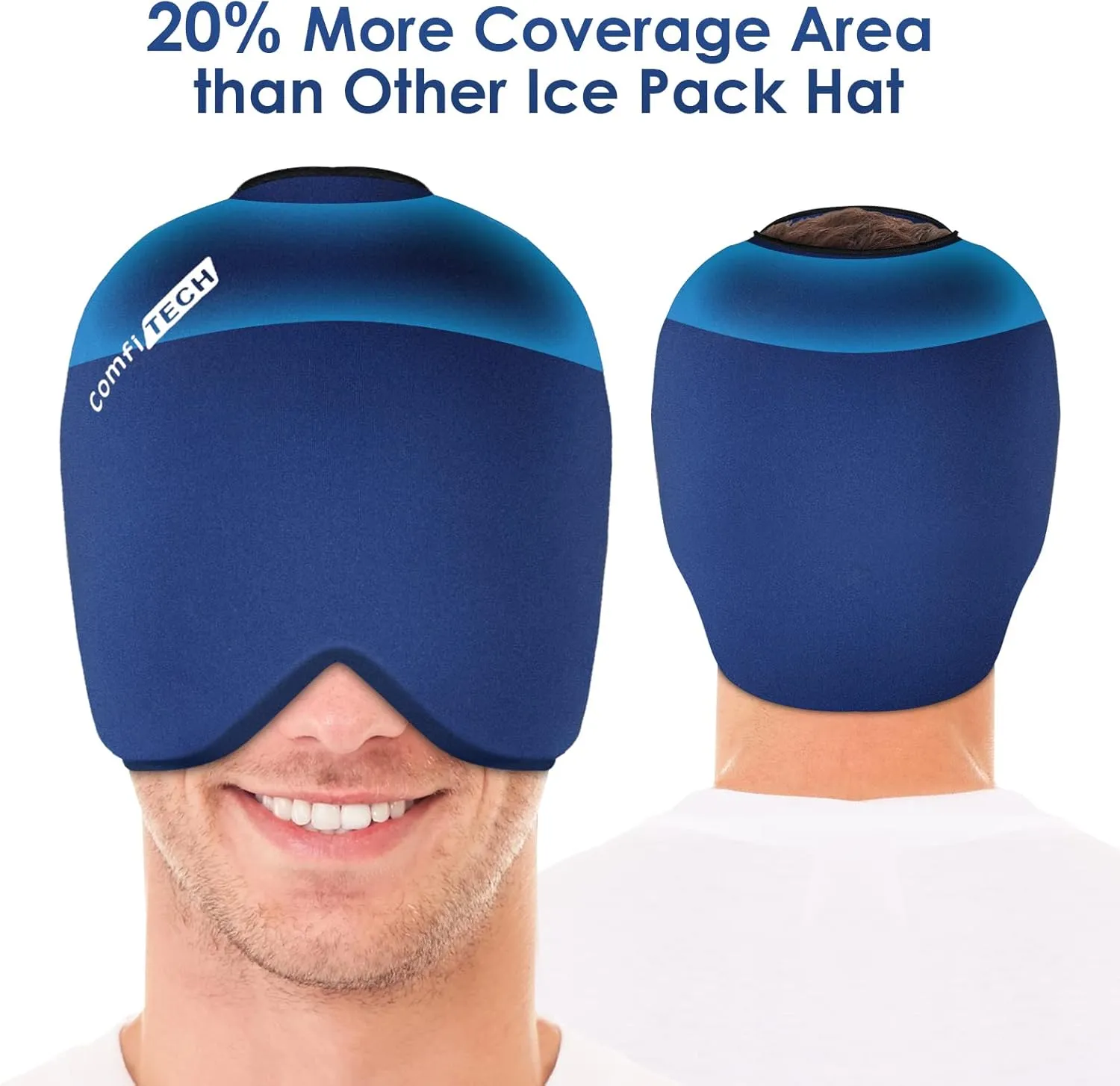 ComfiTECH Head Ice Pack Wrap Cold Cap Cooling Gel Hat, Medium, Blue