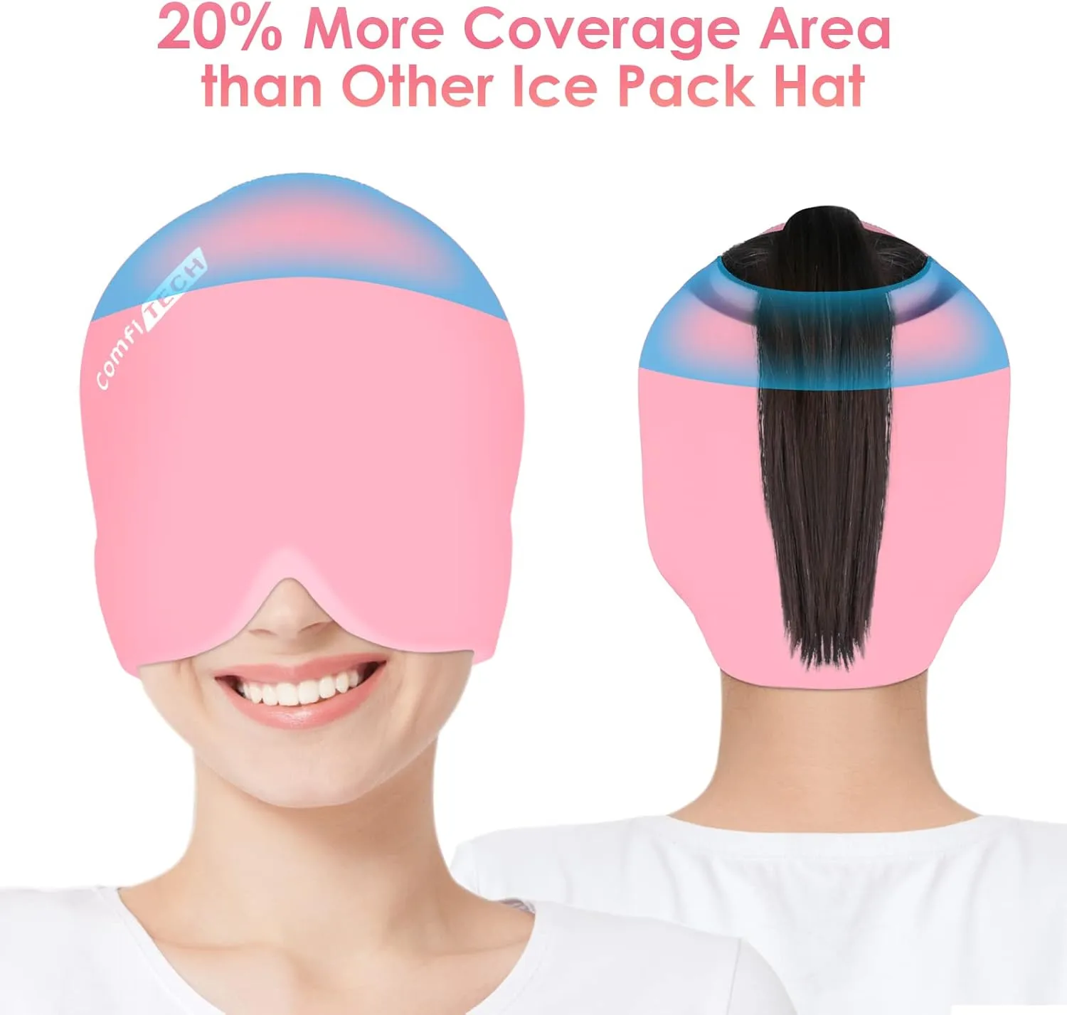 ComfiTECH Head Ice Pack Wrap Cold Cap Cooling Gel Hat, Medium, Pink