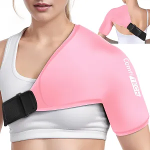 Comfitech Shoulder Ice Pack Wrap Sleeve for Better Putting On & Off, Reusable Gel Cold Pad for Arm, Medium, Pink
