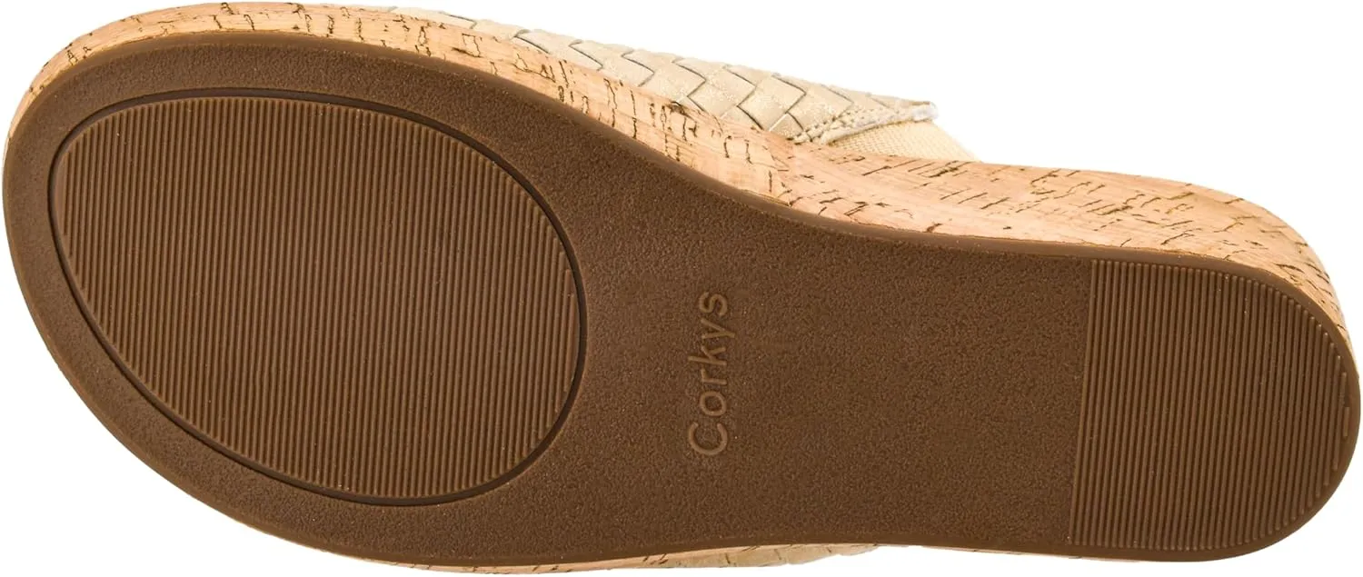 Corkys Footwear Women's Wine And Dine 2.5-Inch Wedge Sandal - With A Woven Upper, Cork Platform, Slip-On Design, and Corkys Soft EVA Insoles For All Day Wear