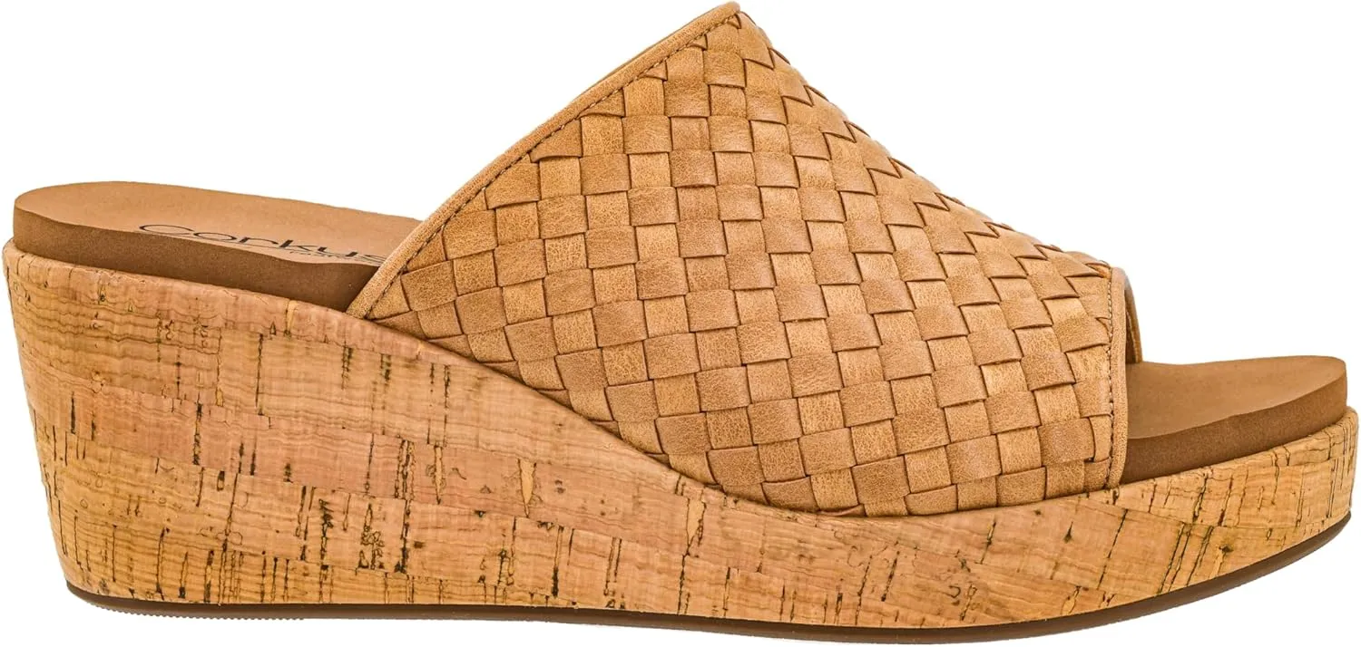 Corkys Footwear Women's Wine And Dine 2.5-Inch Wedge Sandal - With A Woven Upper, Cork Platform, Slip-On Design, and Corkys Soft EVA Insoles For All Day Wear