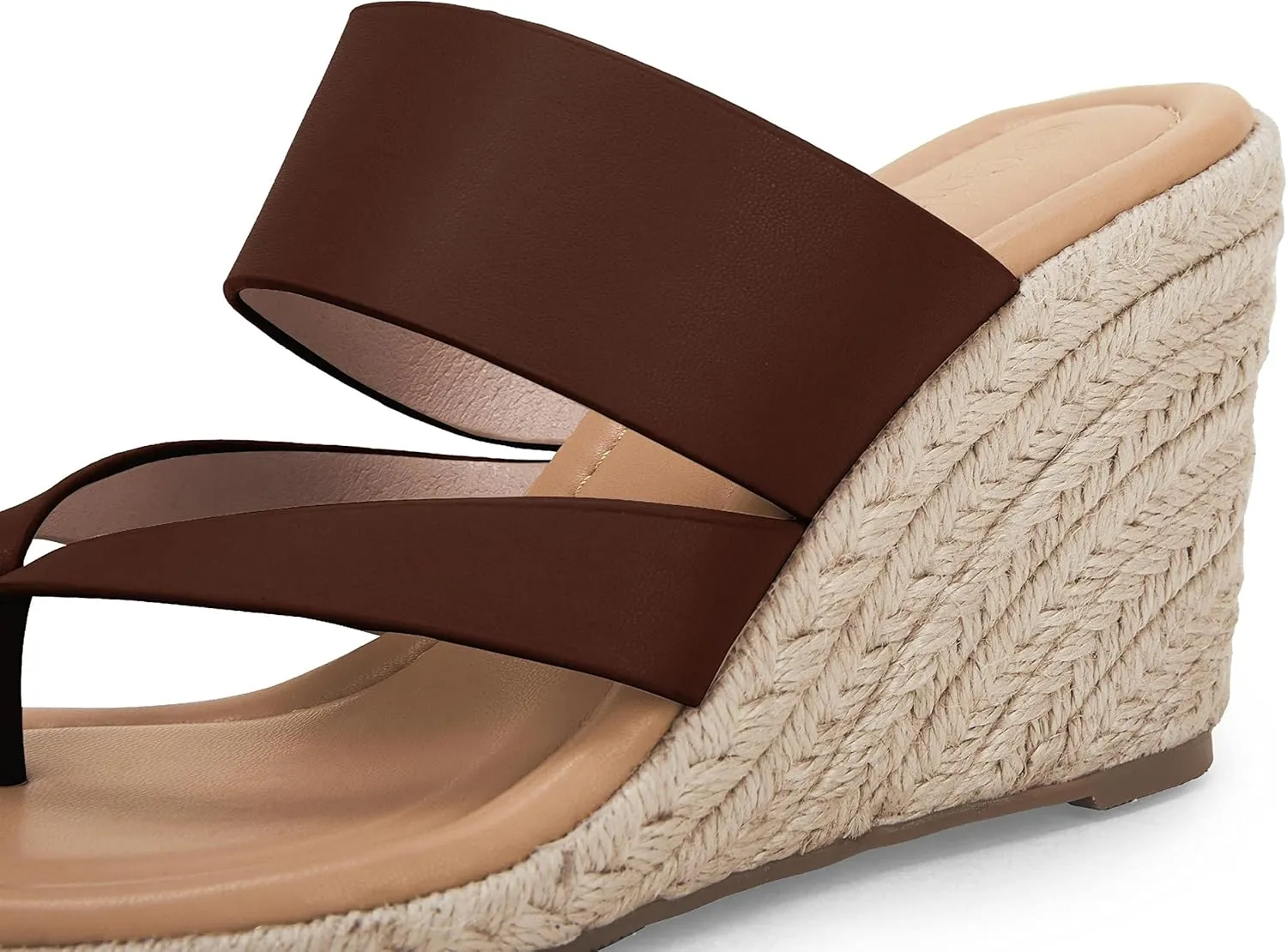 Coutgo Women's Espadrille Wedge Sandals Platform Thong Leather Strap Slides Backless Slip On Summer Casual Flip Flops