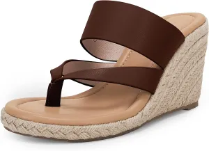 Coutgo Women's Espadrille Wedge Sandals Platform Thong Leather Strap Slides Backless Slip On Summer Casual Flip Flops