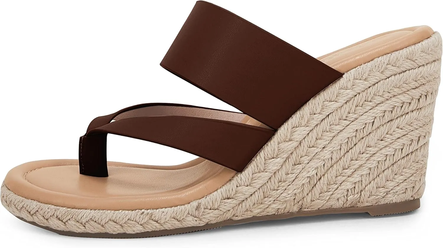Coutgo Women's Espadrille Wedge Sandals Platform Thong Leather Strap Slides Backless Slip On Summer Casual Flip Flops
