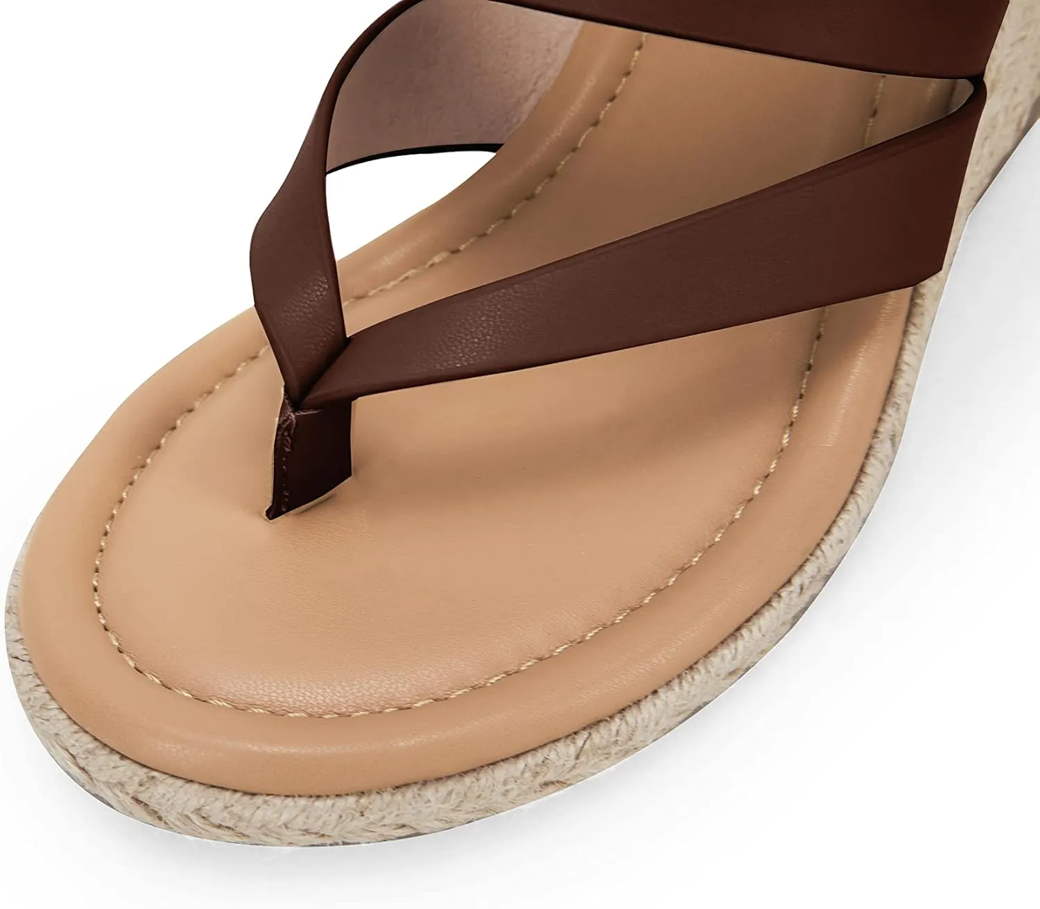 Coutgo Women's Espadrille Wedge Sandals Platform Thong Leather Strap Slides Backless Slip On Summer Casual Flip Flops
