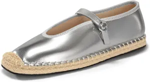 Coutgo Womens Espadrilles Mary Jane Flats Closed Sqaure Toe Mesh Ballet Flats Comfortable Dress Shoes