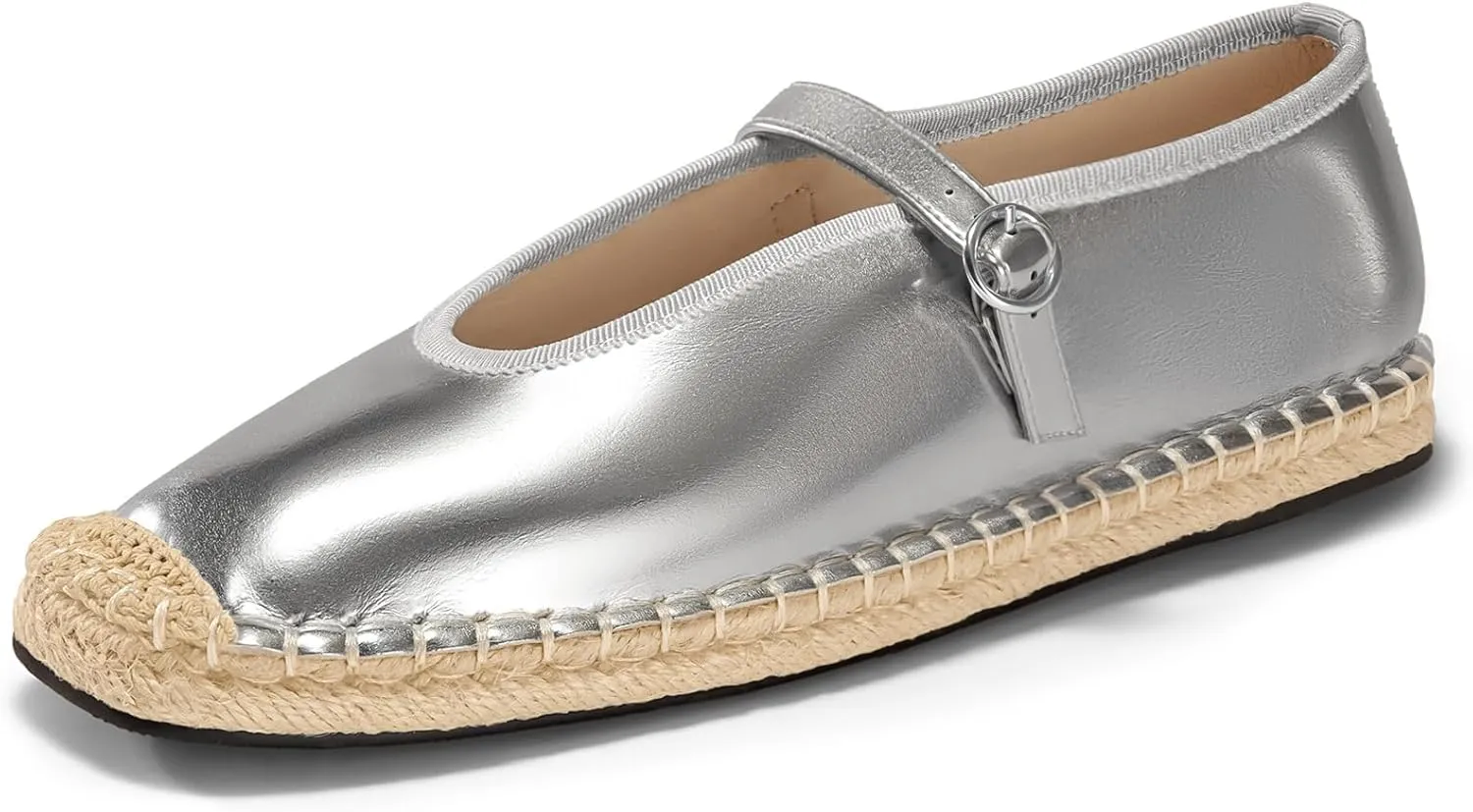 Coutgo Womens Espadrilles Mary Jane Flats Closed Sqaure Toe Mesh Ballet Flats Comfortable Dress Shoes