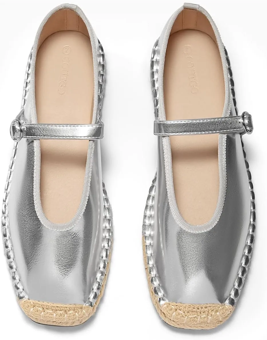 Coutgo Womens Espadrilles Mary Jane Flats Closed Sqaure Toe Mesh Ballet Flats Comfortable Dress Shoes