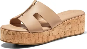 Coutgo Women's Platform Wedge Sandals Open Toe Slip On Slides Cork Heeled Cutout Comfortable Summer Shoes