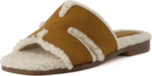 CUSHIONAIRE Women's Voyage Fur Faux Shearling lined slide sandal  Memory Foam, Wide Widths Available