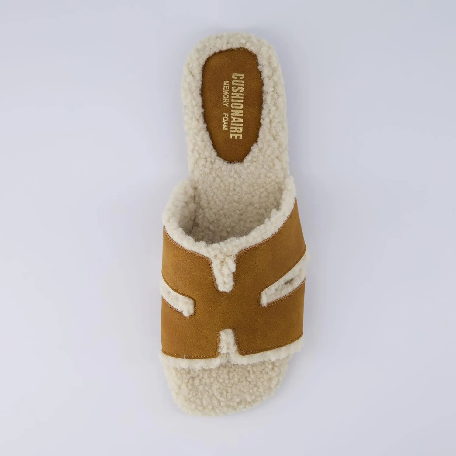 CUSHIONAIRE Women's Voyage Fur Faux Shearling lined slide sandal  Memory Foam, Wide Widths Available