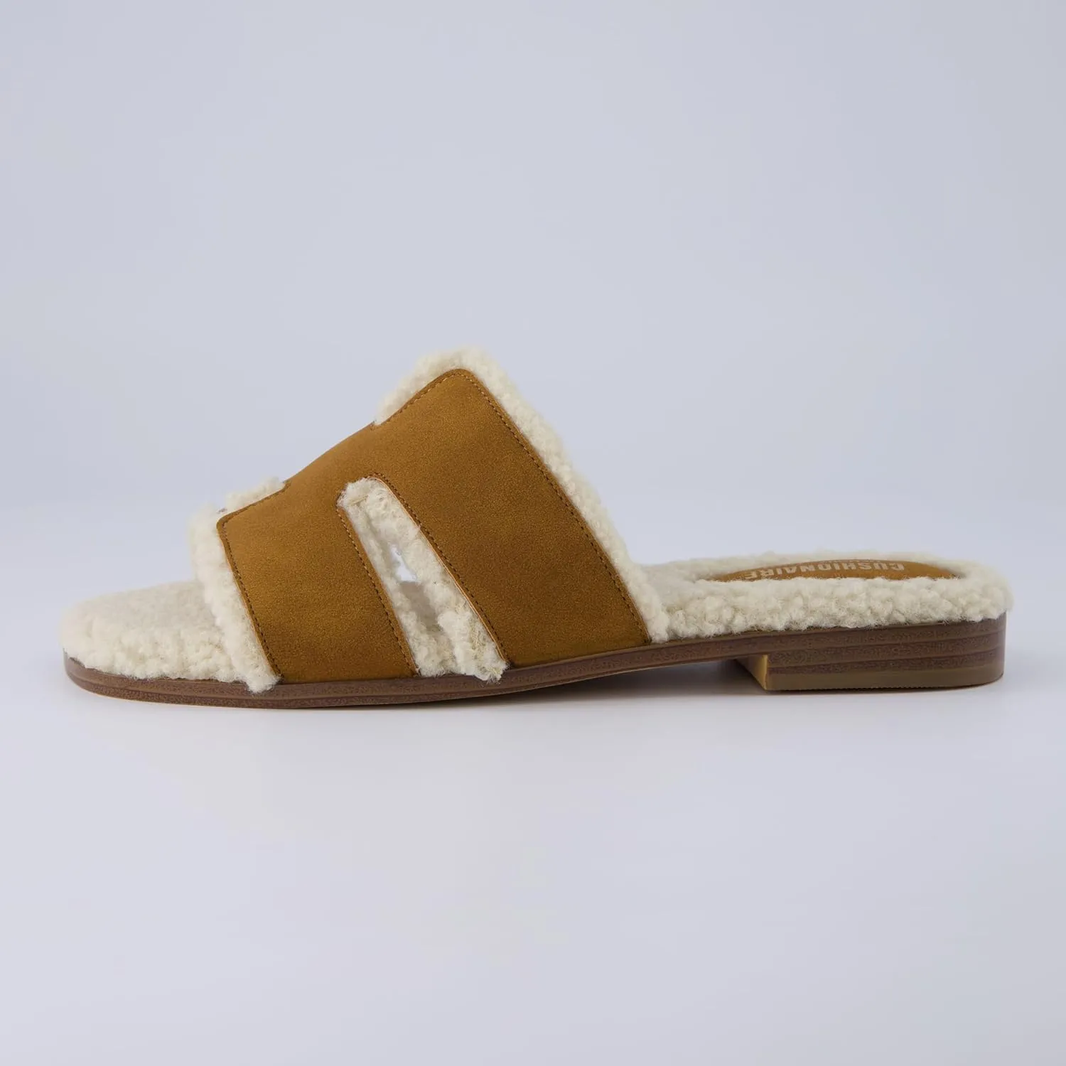 CUSHIONAIRE Women's Voyage Fur Faux Shearling lined slide sandal  Memory Foam, Wide Widths Available