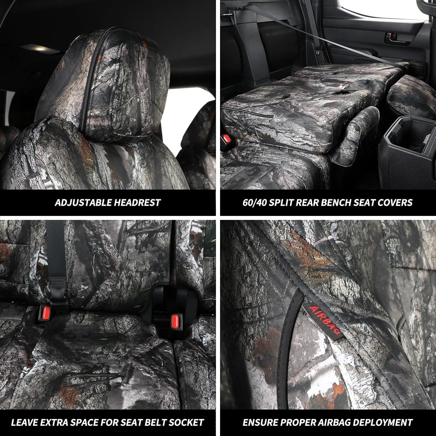 Custom Fit Tacoma Camo Seat Covers for Select Toyota Tacoma (Petrol) 2024 2025 Double cab SR,SR5,TRD Sport,TRD Off-Road,Limited Camouflage Seat Covers -Full Set(Neoprene Jungle Camouflage)