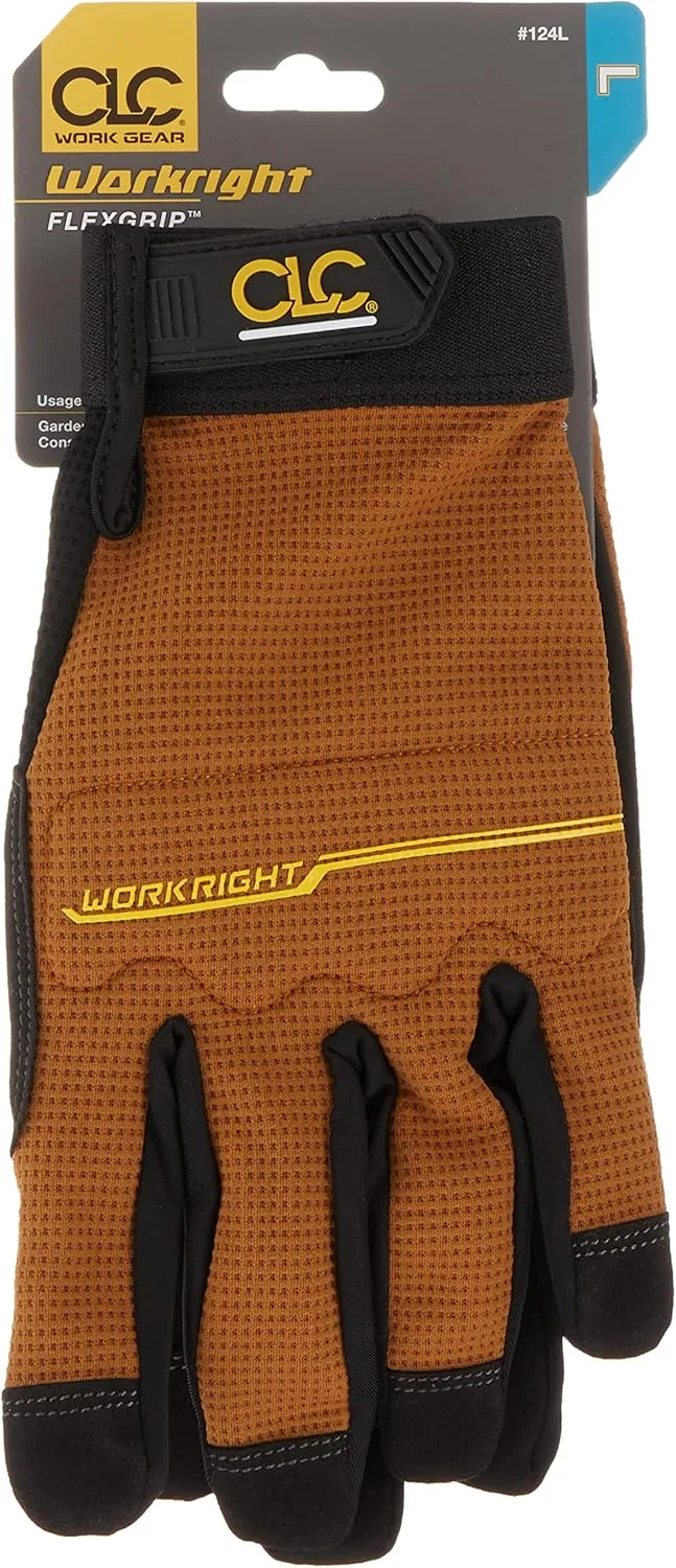 Custom Leathercraft124L Workright Flex Grip Work Gloves, Shrink Resistant, Improved Dexterity, Tough, Stretchable, Excellent Grip , Assorted