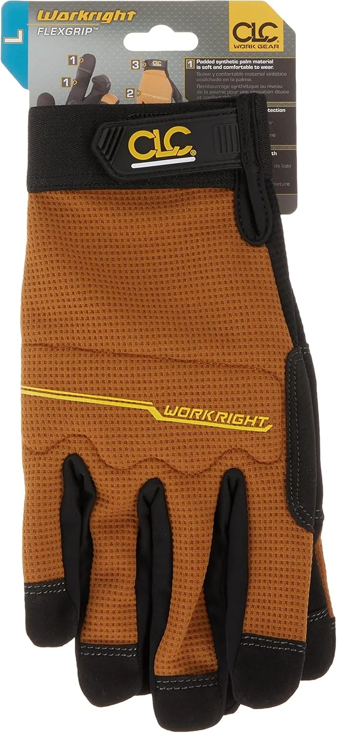 Custom Leathercraft124L Workright Flex Grip Work Gloves, Shrink Resistant, Improved Dexterity, Tough, Stretchable, Excellent Grip , Assorted