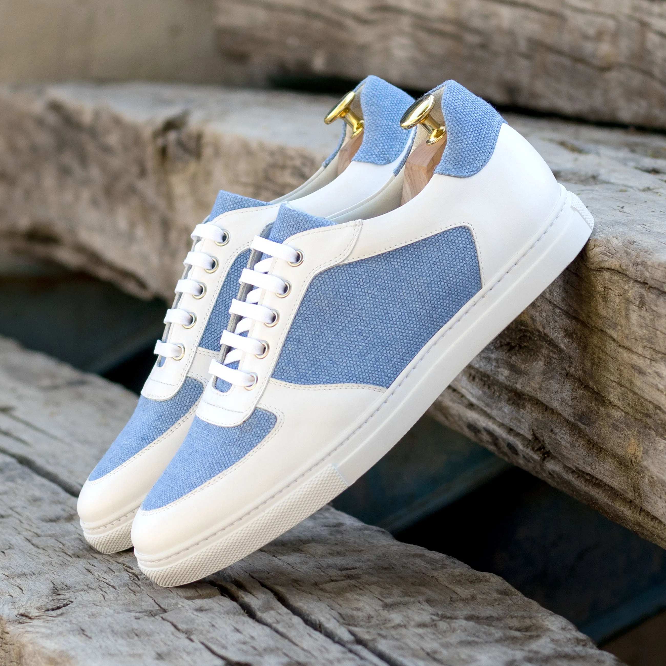 DapperFam Rivale in Blue Men's Linen Trainer
