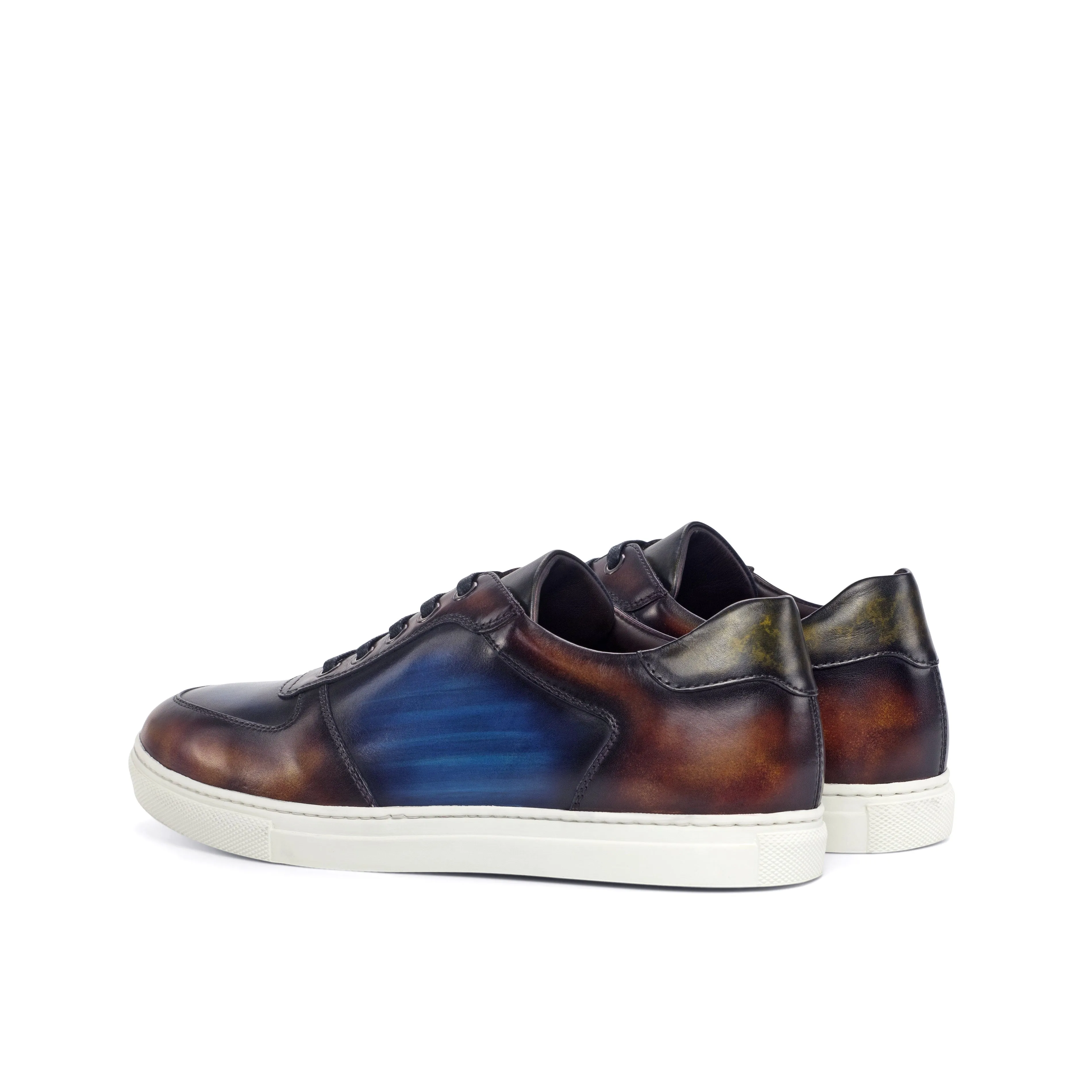 DapperFam Rivale in Fire / Denim Men's Hand-Painted Italian Leather Trainer