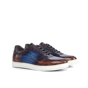 DapperFam Rivale in Fire / Denim Men's Hand-Painted Italian Leather Trainer