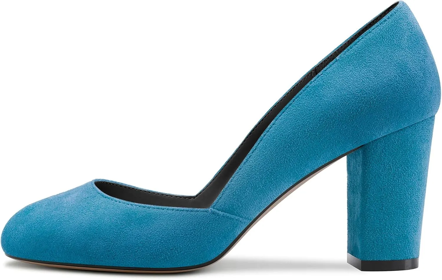 DearOnly Womens Pumps Round Closed Toe Block Chunky High Heel Slip On Suede Dress Shoes Shopping Office Cute 3 Inch