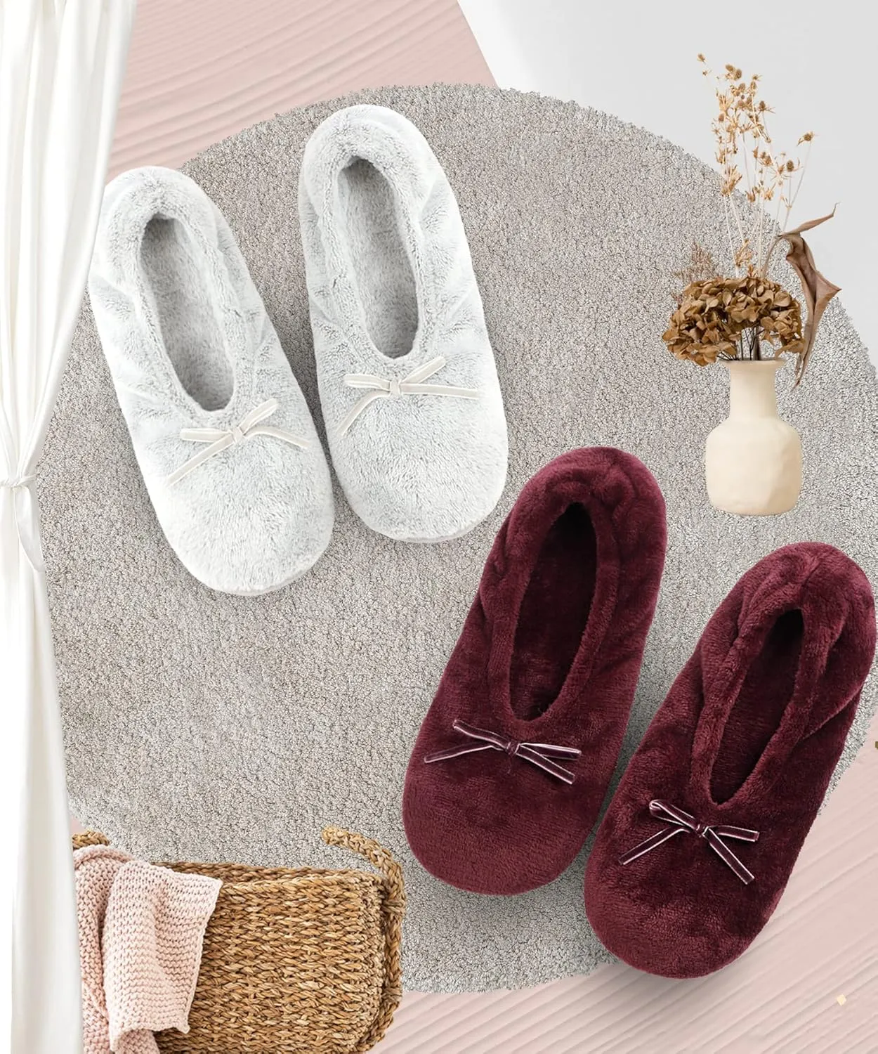 DICUIRD Women's Ballerina Slippers Lightweight House Slippers with Stretchable Heel Design